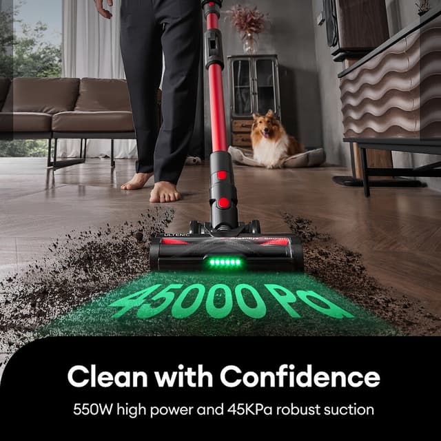 Ultenic U16 draadloze stofzuiger, 550 W hoog vermogen en 45 kPa robuuste zuigkracht, continue kracht, grenzeloos schoon, verbeterde klitvrije vloerborstel, zeslaags filtersysteem