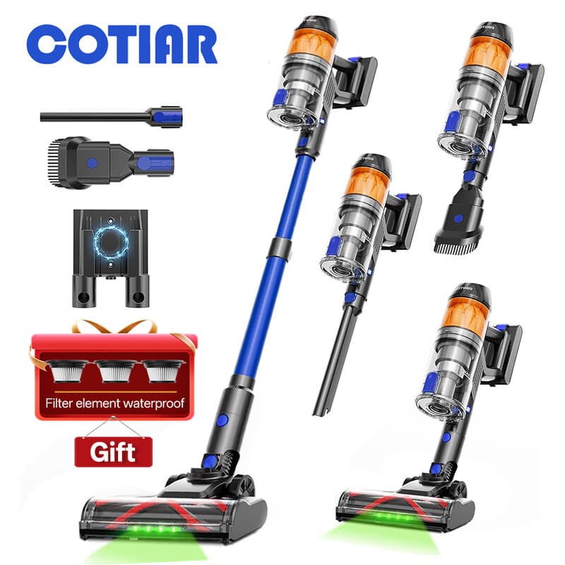COTIAR R11 draadloze steelstofzuiger voor thuis, 500 W, 50 kPa suctiewaarde, lichtgewicht, 60 min accuduur, LED-display, 3 HEPA-filters, blauw — afbeelding 1