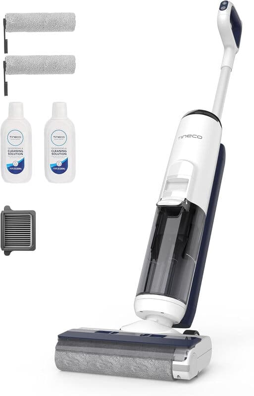 Tineco iFLOOR 5 Breeze Complete nat/droog stofzuiger, reiniging in één stap voor harde vloeren, randreiniging <0,5 cm, drievoudige batterijduur, zelfreinigend, lichtgewicht draadloze stofzuiger met dweilfunctie, blauw