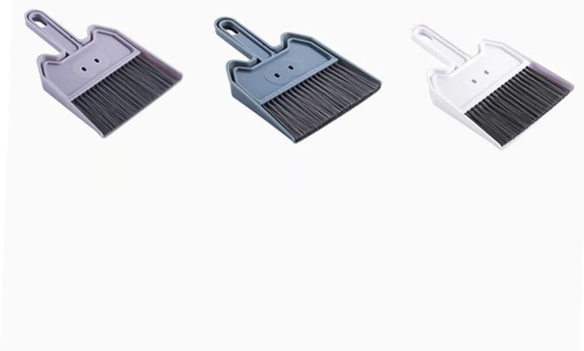 Mini Bezem Stoffer - Schoonmaakset Desktop - Bureaublad Reinigen - Compact Formaat - 2 Sets - Lichtgrijs — afbeelding 1