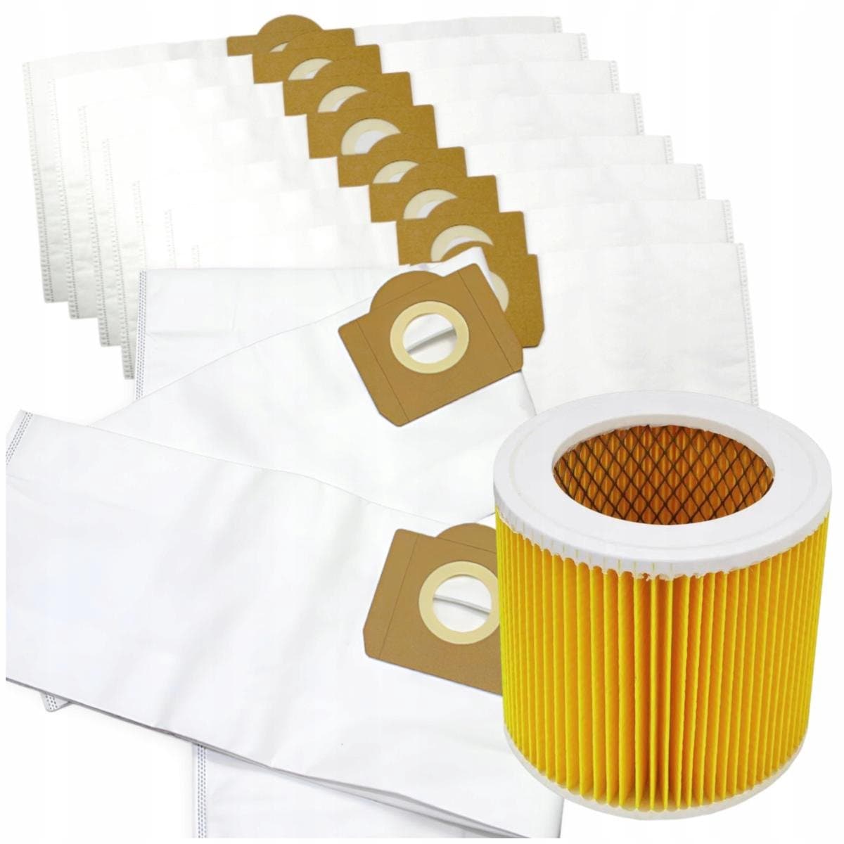 Set van 10 stofzakken + filter Geschikt voor Kärcher Plus KWD WD3 WD2 stofzuigers — afbeelding 1