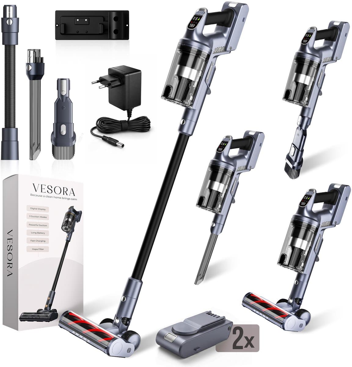 Vesora® 3-in-1 Steelstofzuiger met Extra Accu - Draadloos zonder Zak - BASIC - Draadloze Stofzuiger - Kruimeldief Snoerloos - Vacuum Cleaner - Handstofzuiger - Stofzuiger Steel met Hepa Filter - Stofzuiger Huisdieren - Zakloze Stofzuiger — afbeelding 1