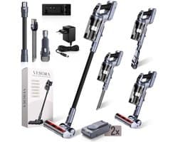 Vesora® 3-in-1 Steelstofzuiger met Extra Accu - Draadloos zonder Zak - BASIC - Draadloze Stofzuiger - Kruimeldief Snoerloos - Vacuum Cleaner - Handstofzuiger - Stofzuiger Steel met Hepa Filter - Stofzuiger Huisdieren - Zakloze Stofzuiger