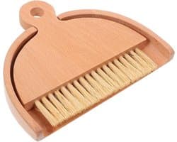 Stoffer Set - Mini Bezem - Kleine Ruimtes - Stevig Hout Materiaal - 14.5 cm - Wit