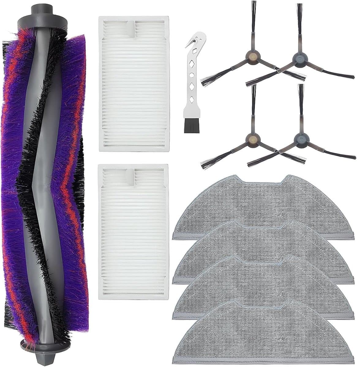 Accessoirekit geschikt voor Eureka NERE10s E10S, Obode A8 A8 Plus en Midea M9 stofzuigers: 1 hoofdborstel, 4 zijborstels, 2 HEPA-filters en 4 doekjes. — afbeelding 1