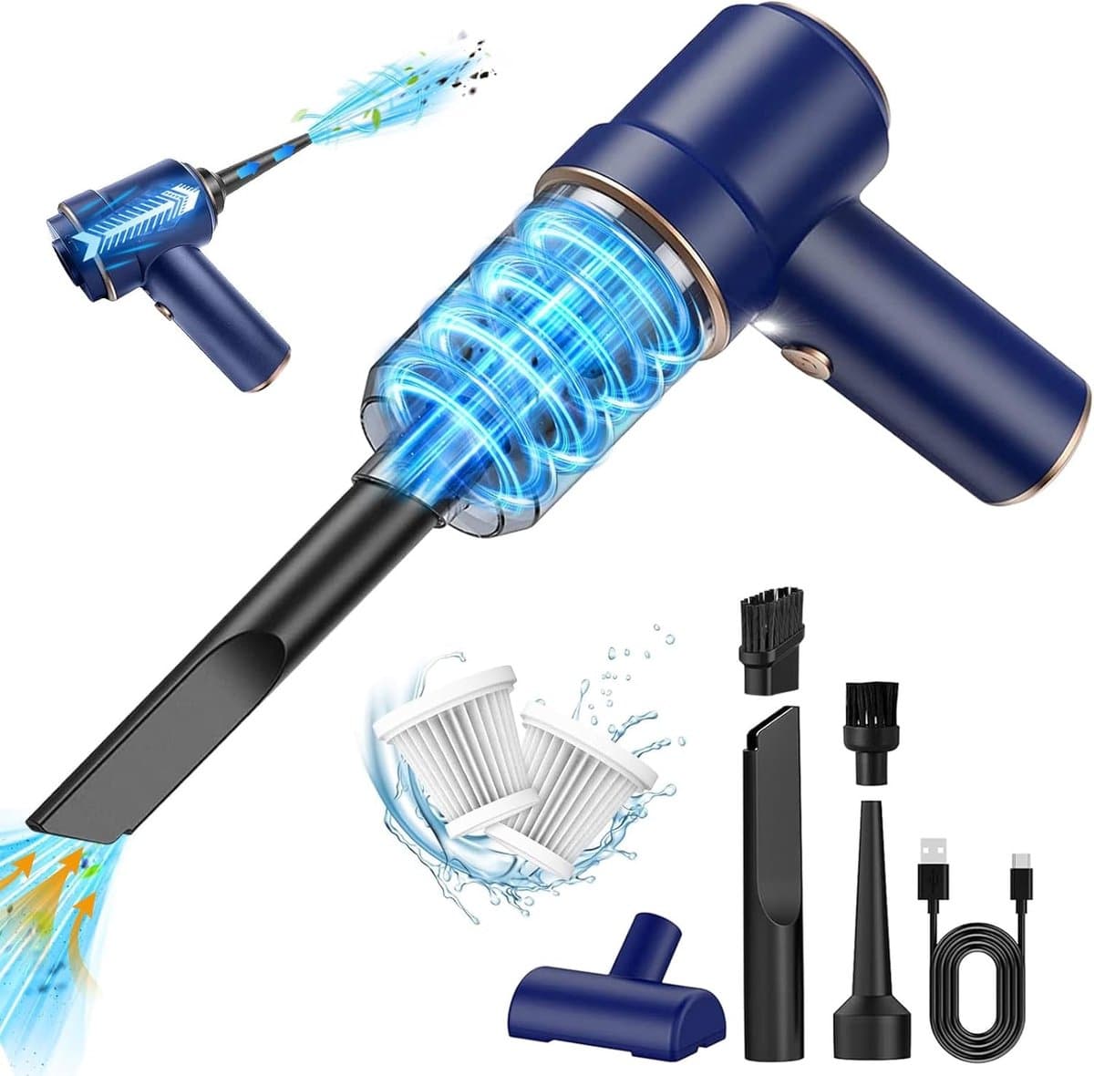 Mini-Handstofzuiger - Blauw - Draadloos - 15.000 PA - Voor Auto en Huis — afbeelding 1
