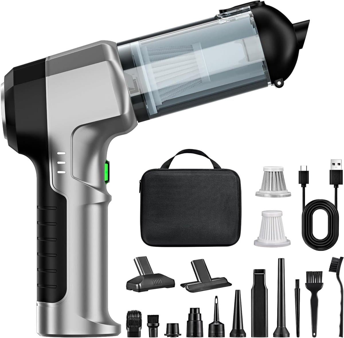 Draagbare Stofzuiger - Handstofzuiger Accu - Auto en Thuis - 4-in-1 Multifunctioneel - 25000 Pa - Zilverzwart — afbeelding 1
