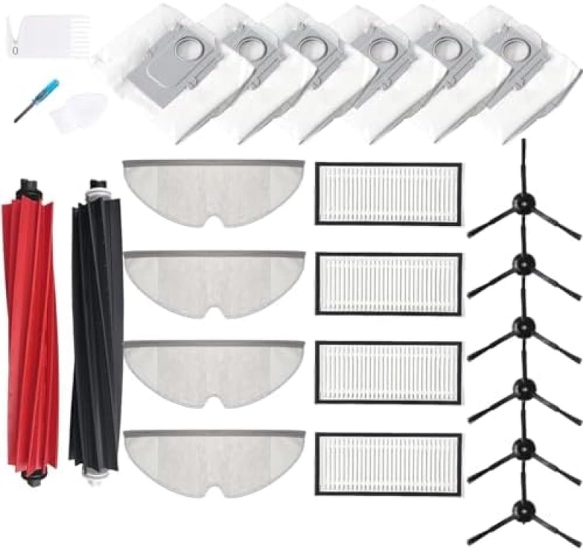 Accessoires reserveonderdelen compatibel met Roborock Q5 Pro Q5 Pro+ Q8 Max Q8 Max+, 2 hoofdborstels, 4 filters, 6 zijborstels, 4 dweildoeken, 6 stofzakken, 1 borstelreinigingsgereedschap — afbeelding 1