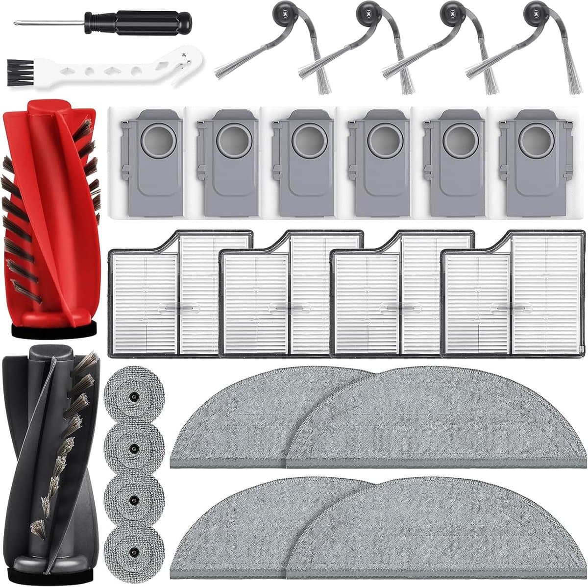26-delige accessoireset gescht voor Roborock Saros 10 robotstofzuiger – 2 hoofdborstels, 6 stofzakken, 4 dweildoeken, 4 zijborstels, 4 filters, 4 zijvegers, 1 reinigingsborstel, 1 schroevendraaier — afbeelding 1