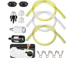 Benzine Filter Kit voor Gazonmaaier en Borstel Cutter - 14 Delig met Benzine Pomp en Filter - Universele Brandstofslang - Olie Pijp Cover - Inclusief Sluitringen - Geschikt voor Hoge Taakbelasting.