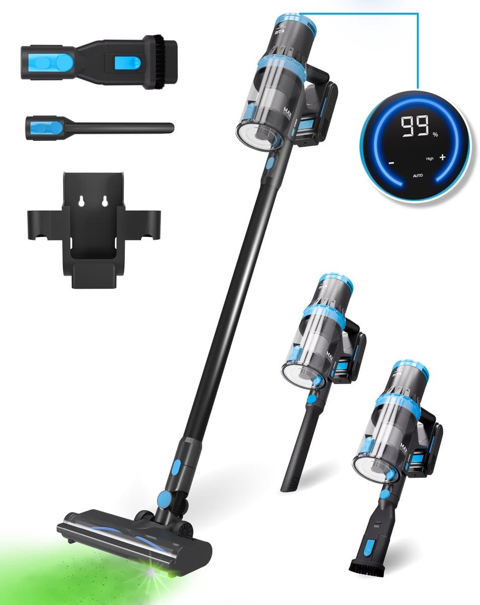 CleanWise Rita – Steelstofzuiger Draadloos met Kruimeldieffunctie – Zonder Zak op Accu – 30kPa Zuigkracht – Groene Laser – HEPA 14 Filter – Lichtgewicht 1,5 kg – Tot 60 Min Accuduur – Voor Huisdierharen – Nederlands Merk — afbeelding 1