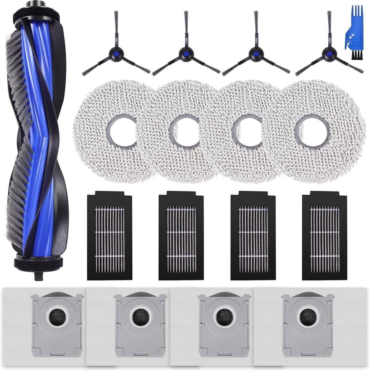 18 stuks Accessoires - Voor Ecovacs Deebot T50 Max , T50 Max Omni , T50 Max Pro Omni - 1 Hoofdborstel, 4 Filters, 4 Aijborstels, 4 Dweildoeken, 4 Stofzakken en 1 Vierklauwige vogelborstel — afbeelding 1