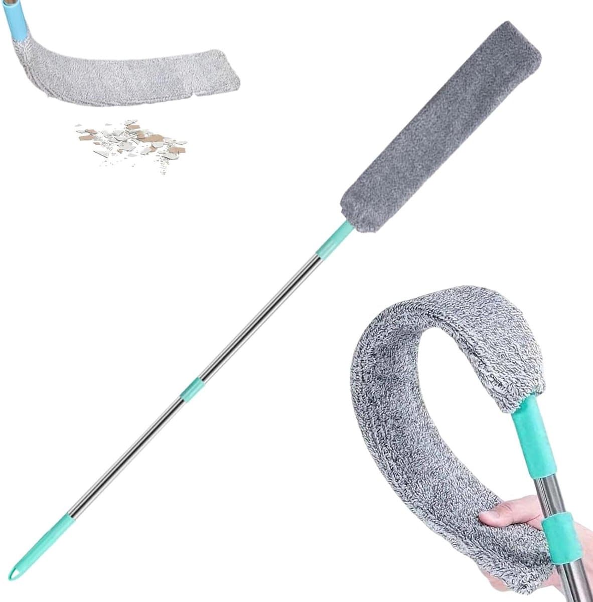 Plumeau met steel - Stofdoek verlengbaar - Onder apparaten reinigen - Flexibele microvezelkop - Uittrekbaar ontwerp - Grijs — afbeelding 1