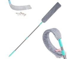 Plumeau met steel - Stofdoek verlengbaar - Onder apparaten reinigen - Flexibele microvezelkop - Uittrekbaar ontwerp - Grijs