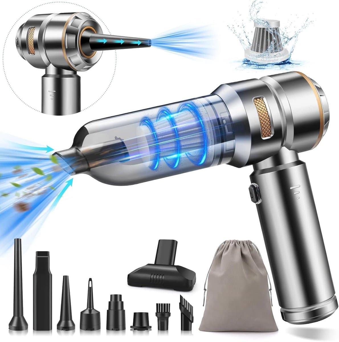 Krachtige Mini Stofzuiger 4-in-1 met 18000PA Zuigkracht - Snoerloze Handheld Stofzuiger voor Auto en Thuis — afbeelding 1