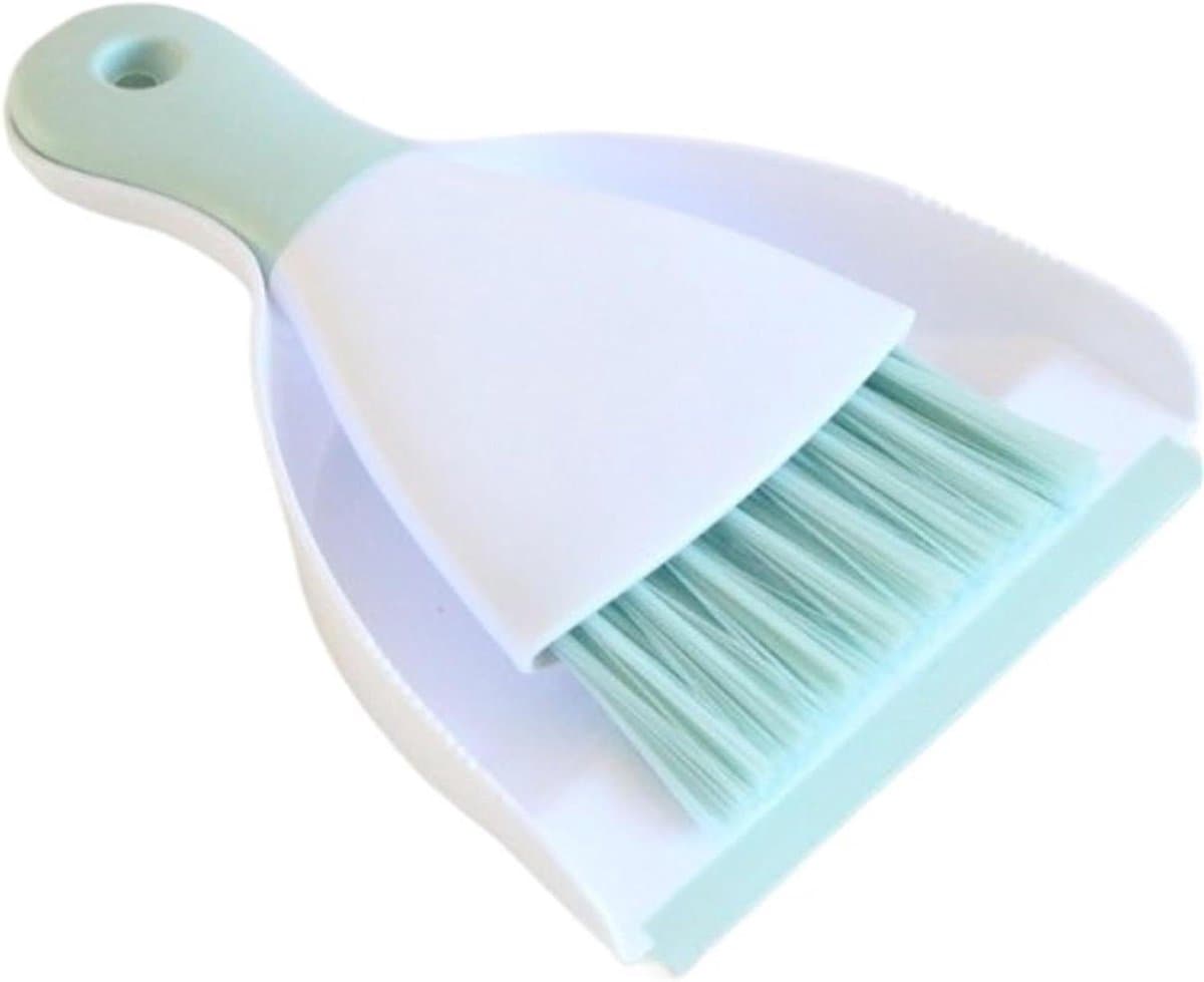 Mini bezem en veger - Kleine schoonmaakset - Bureau reinigen - Compact en draagbaar - 21 cm lengte - Groen — afbeelding 1