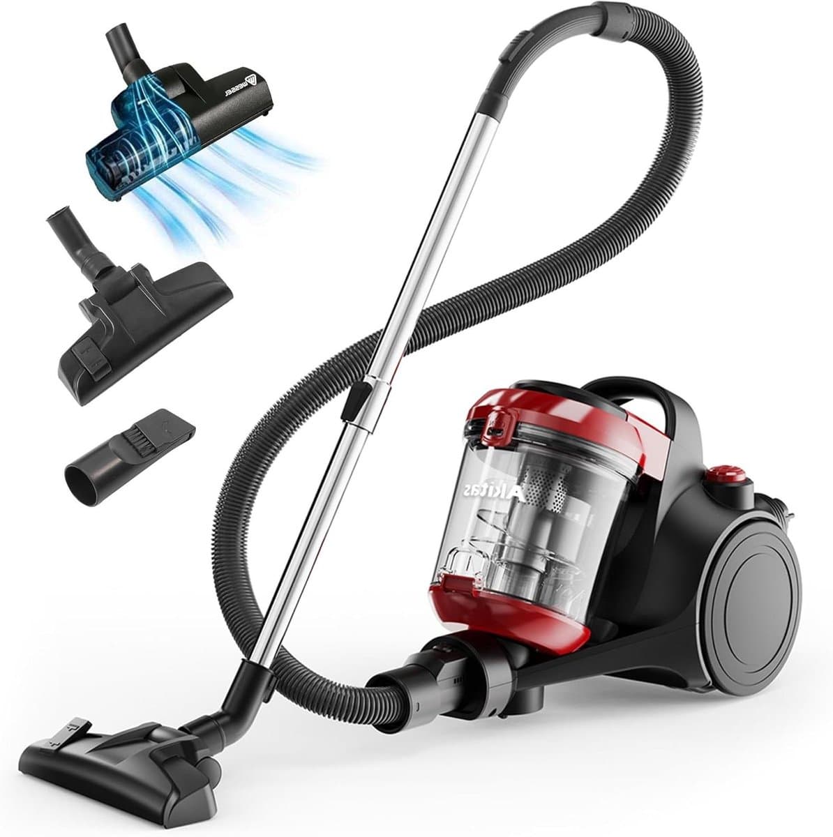 Zakloze Stofzuiger - Cilinder Stofzuiger - Efficiënt Schoonmaken - HEPA-hygiënesysteem - 2.5 Liter - Rood — afbeelding 1