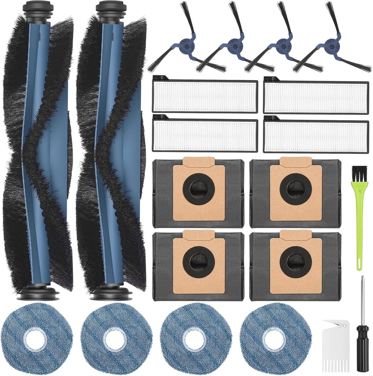 22 stuks - decoratieve accessoires - accessoireset - geschikt voor Eufy X10Pro/omni - 4 stofzakken, 4 schoonmaakdoeken, 4 zijborstels, 4 HEPA-filters, 2 hoofdborstel Borstel,2 klein penseel,schroevendraaier — afbeelding 1