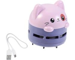 Mini Stofzuiger - Desktop Reiniger - Bureau Schoonmaken - Cartoon Ontwerp - Compact Formaat - Paars