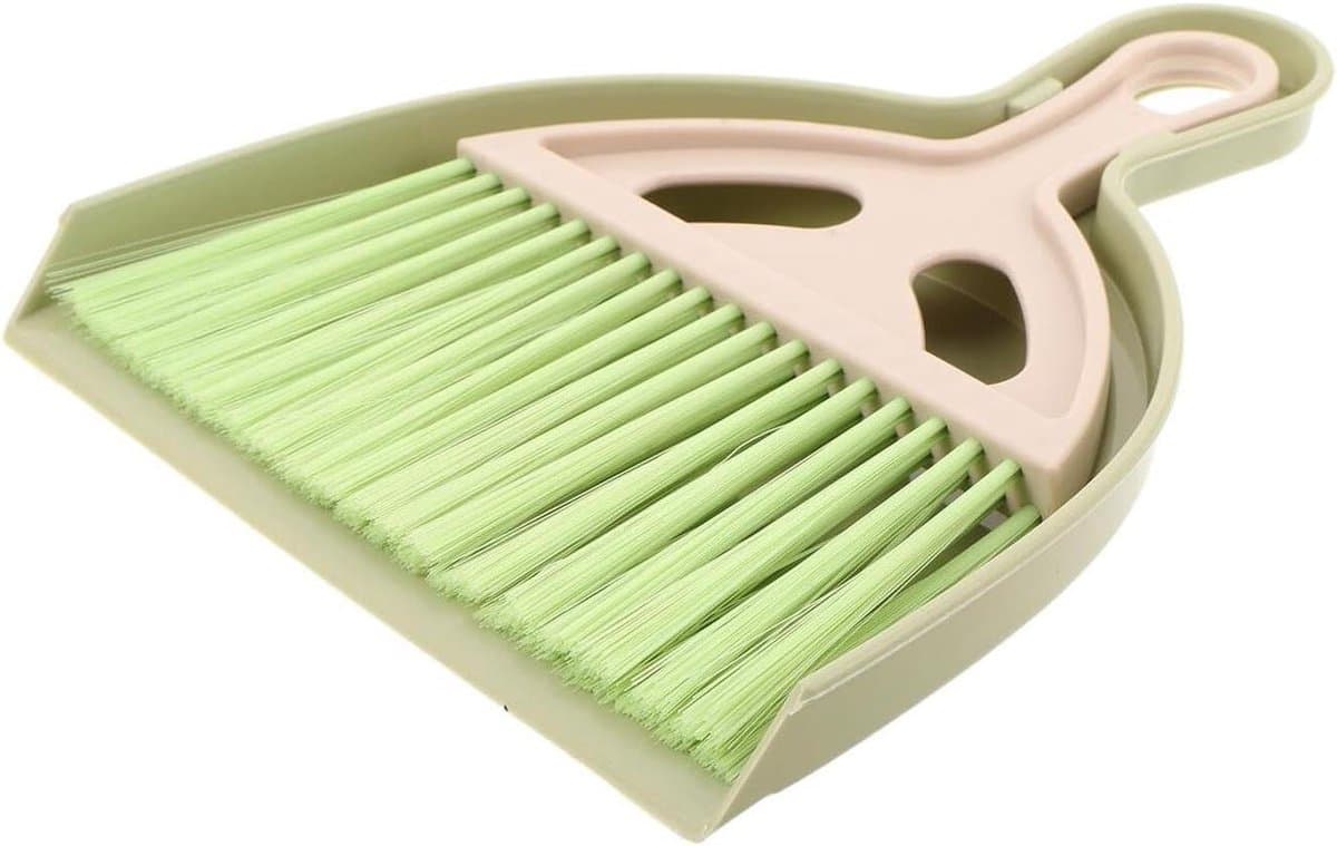 Mini Bureau Bezem - Stofblik Set - Tafel Schoonmaken - Geruisloze Reiniging - 18.5 cm - Groen — afbeelding 1