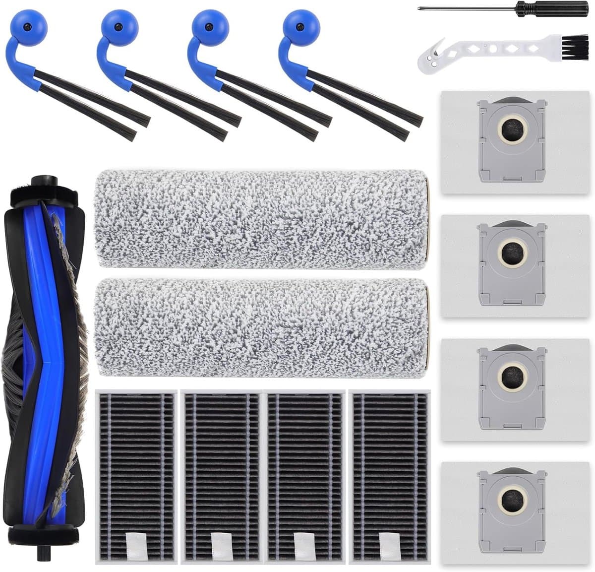 X9 Accessoires gescht voor Ecovacs Deebot X9 Pro Omni/X9 Pro stofzuiger, 1 hoofdborstel, 2 rollen reinigingsdoeken, 4 zijborstels, 4 HEPA-filters, 4 stofzakken, 1 reinigingsgereedschap — afbeelding 1