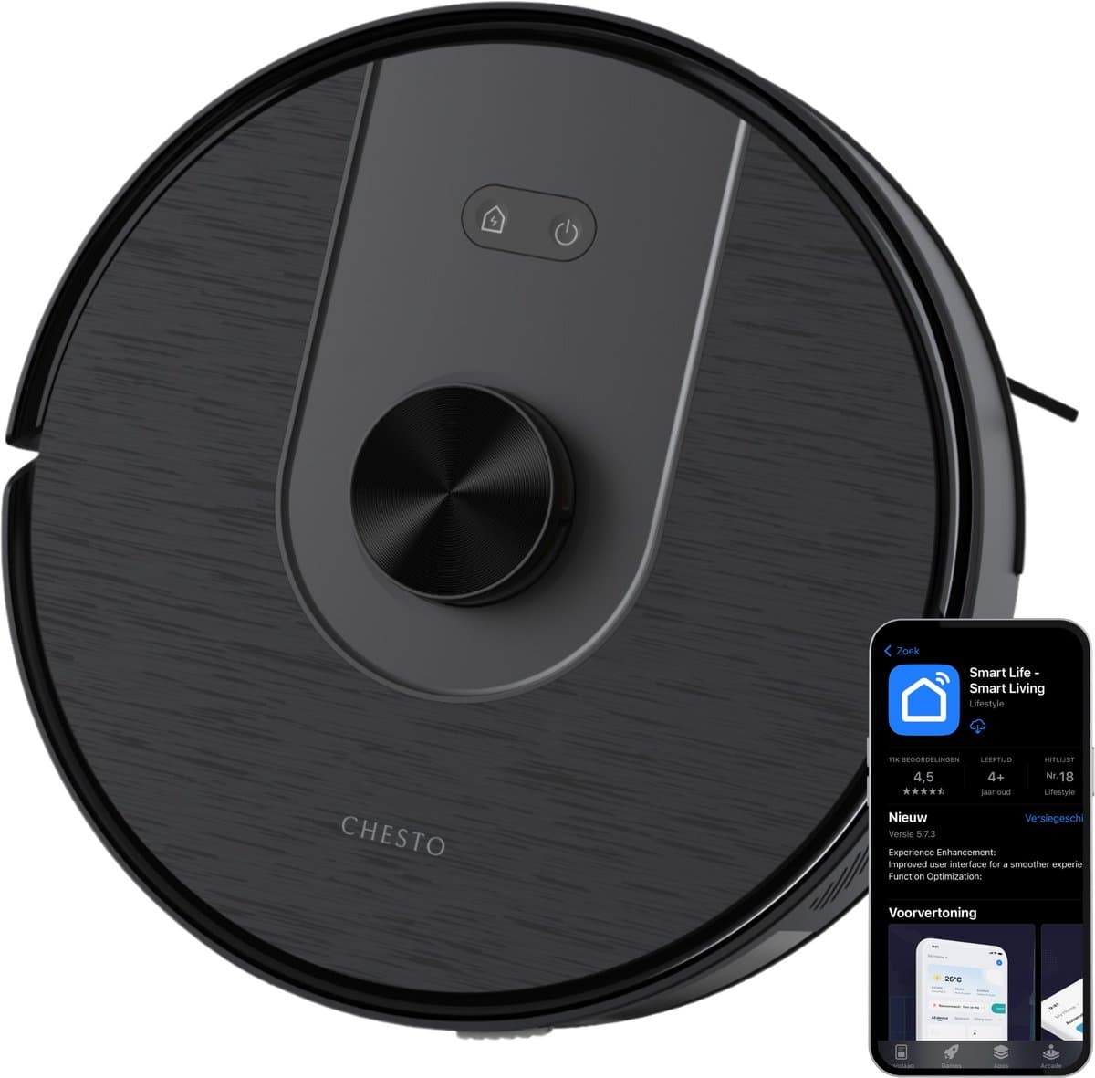 Chesto T2 Pro 3-in-1 Robotstofzuiger met Dweilfunctie – 5000 Pa - Geschikt voor Dierenharen - LDS navigatie - App-besturing — afbeelding 1
