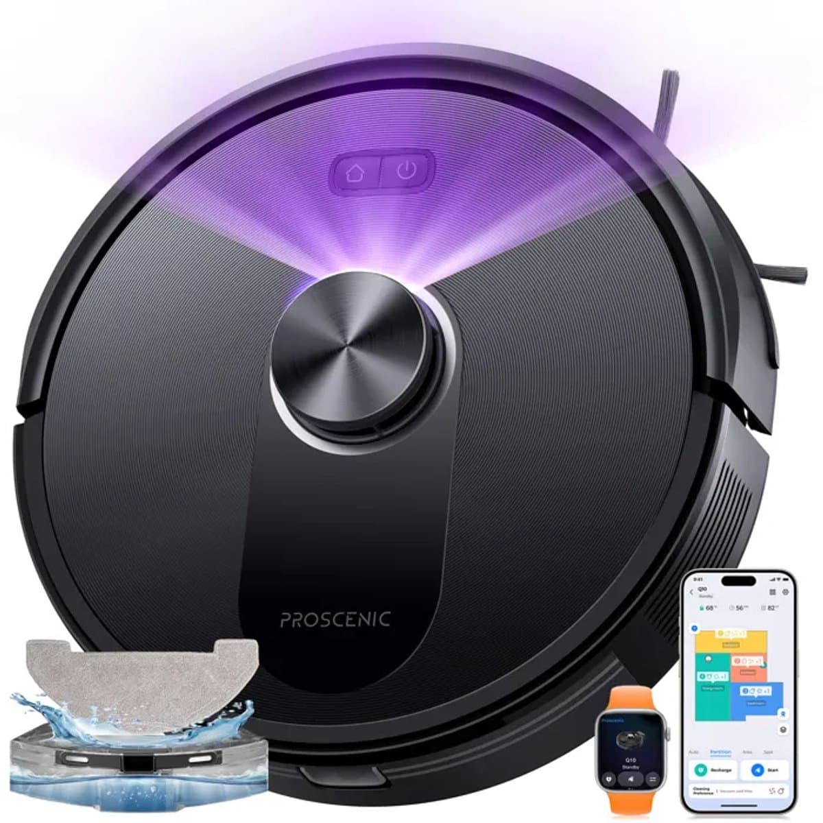 Proscenic Q10 Aspirateur Robot Laveur 2 en 1 - 10000 Pa - Autonomie 200 min - Navigation LiDAR-Corps compact,Cartographie Laser — afbeelding 1