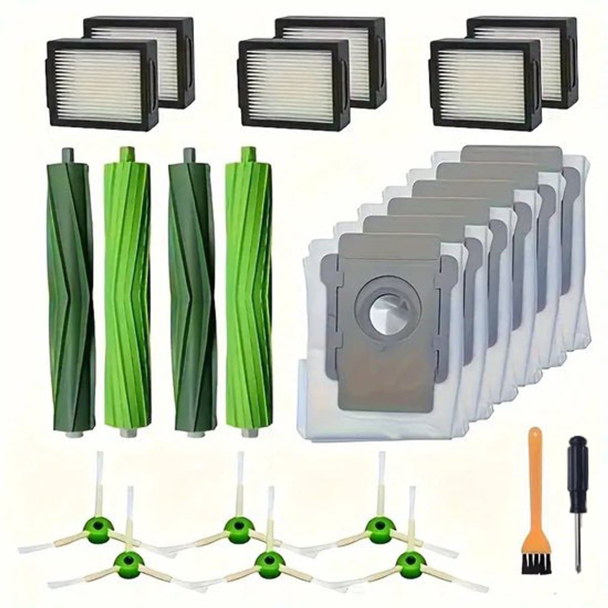 Accessoirekit - geschikt voor iRobot Roomba I7+/I3+/I5+/I6+/J7+/J8+/E5 E6 E7 - 2 rubberen borstels + 6 zijborstels + 6 filters + 6 stofzakken + 1 schroevendraaier + 1 kleine gele borstel - 22 stuks — afbeelding 1