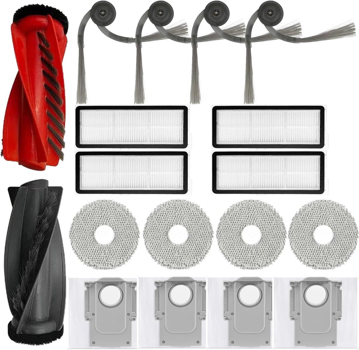 Accessoireset geschikt voor Roborock Qrevo Curv, Edge, S5V & S5X - 17-Delig - Inclusief Rubberen Hoofdborstel, HEPA Filters, Dweilpads & 3L Stofzakken - Vervangingsonderdelen Kit — afbeelding 1