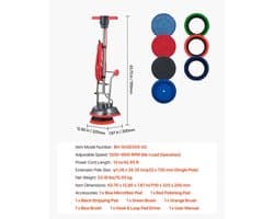 Professionele Schrob- en Boenmachine - Vloerpolijstmachine - Max. 1900 t/min - 13 m Kabel - Inclusief 3 Pads en 3 Borstels - 2 Wielen - Elektrisch