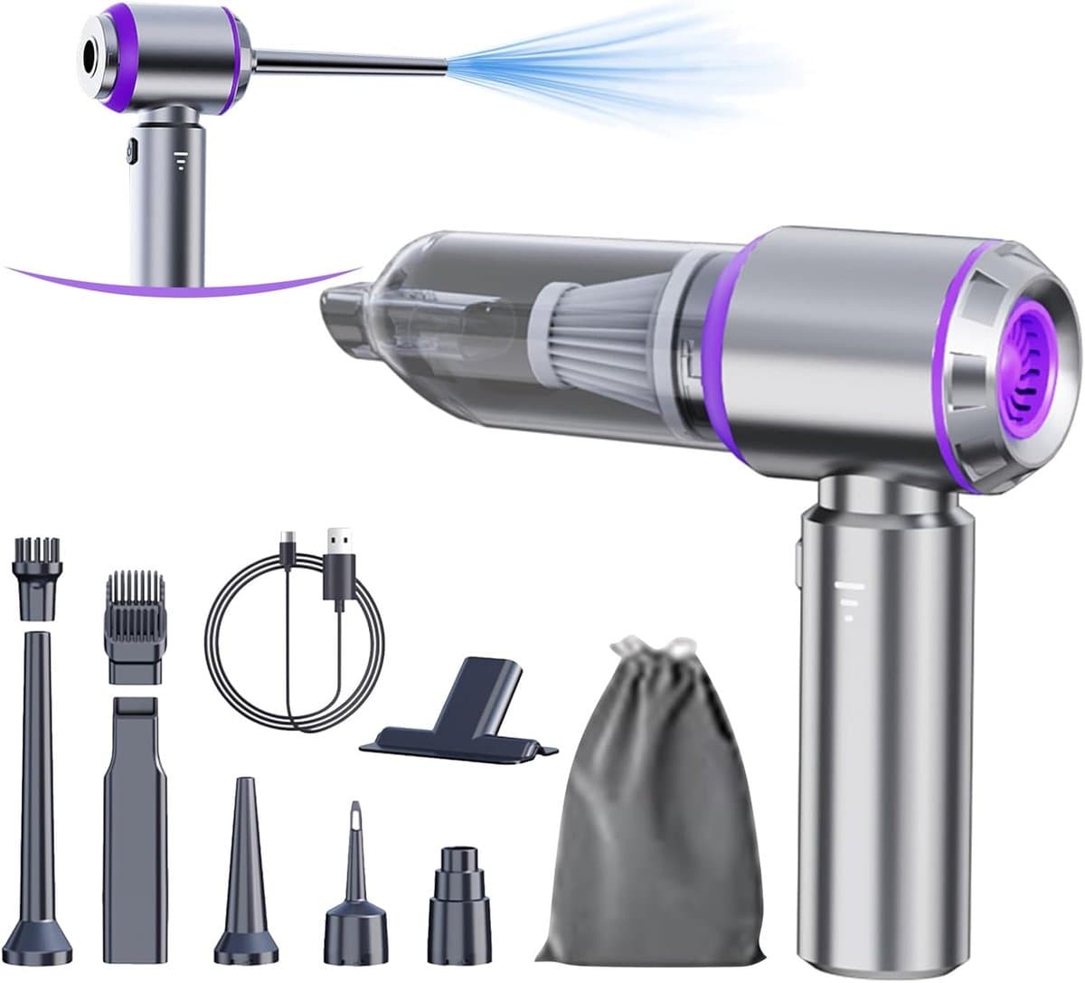 4-in-1 Draagbare Luchtcompressor - Auto Stofzuiger Draadloos - Kruimelzuiger - Uitgerust met Borstelloze Motor - Geschikt voor Auto, Huis, Kantoor en Camping — afbeelding 1