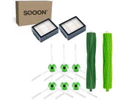 SQOON® vervangingsset geschikt voor iRobot Roomba E, i en j serie - 9-delige onderhoudskit met HEPA filters, zijborstels en borstelrol voor optimaal robotstofzuigeronderhoud