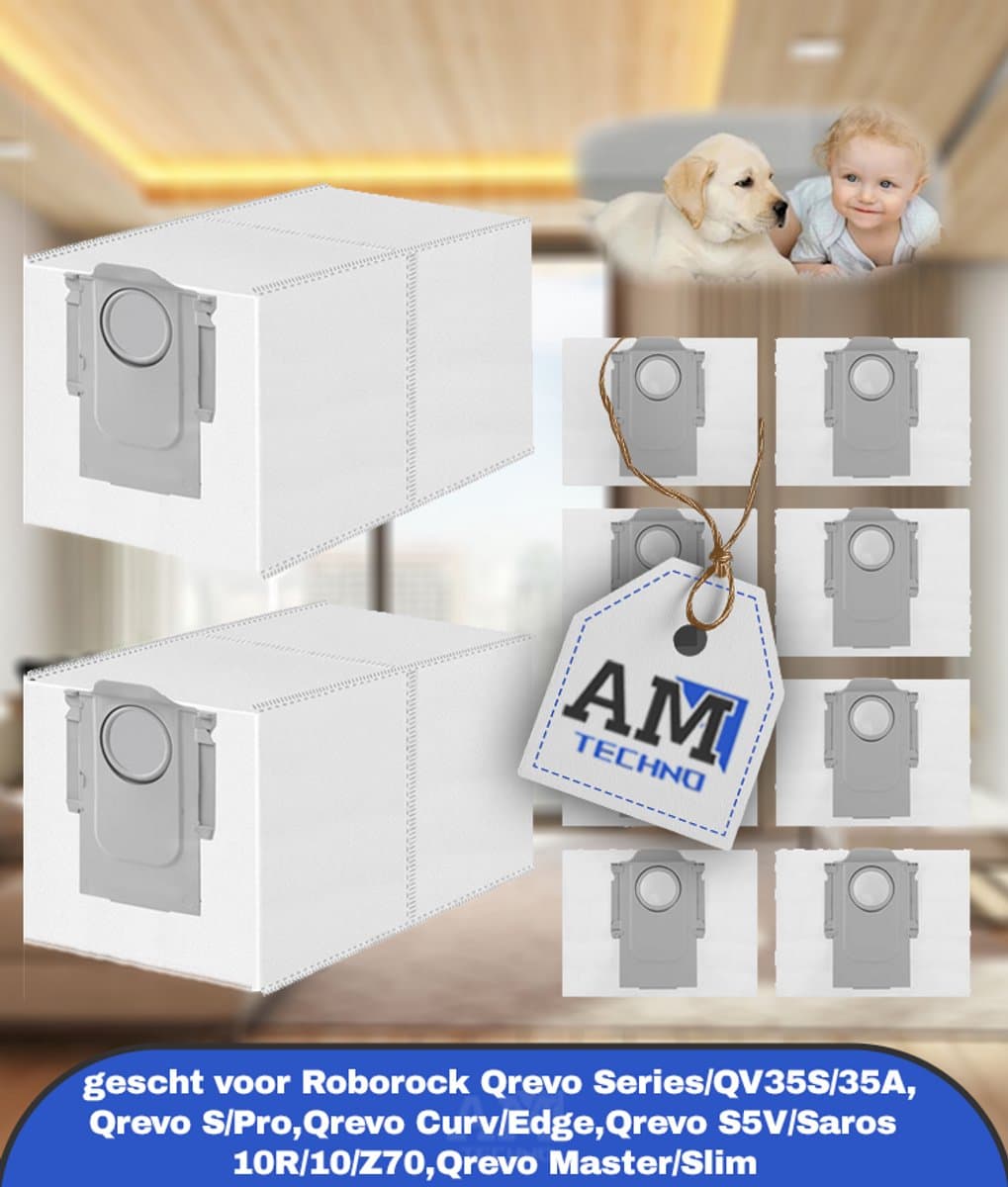 Stofzakken gescht voor Roborock Qrevo Series/QV35S/35A,Qrevo S/Pro,Qrevo Curv/Edge,Qrevo S5V/Saros 10R/10/Z70,Qrevo Master/Slim Robotstofzuiger Accessoires,10 Stuks 3L Stofzuigerzakken met Hoge Capaciteit — afbeelding 1