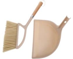 Handveger Stofblik - Mini Bezem - Bureau Schoonmaken - Houten Steel - Compact Formaat - Beige