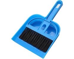 Kleine Handbezem Stofferset - Mini Stoffer Blik - Bureau Reinigen - Compact Ontwerp - 1 Set - Blauw