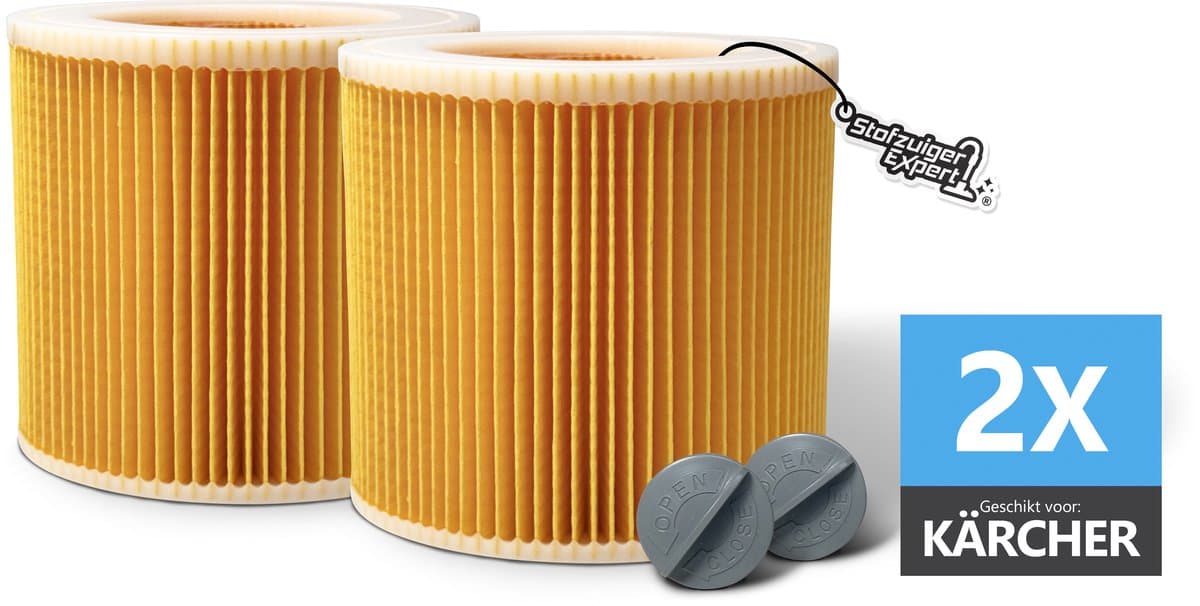 2x Filter geschikt voor KÄRCHER WD1, WD2, WD3, MV2 en MV3 stofzuigers - F6 Klasse Cilinder filter / Lamellenfilter ontworpen en geschikt voor Karcher stofzuigers — afbeelding 1