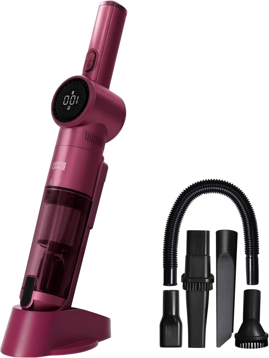 Steelstofzuiger Draadloos - Roze - Accu Stofzuiger met Oplaadstation en HEPA-filter - Voor Thuis en Auto — afbeelding 1