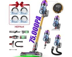 Hiaonyx steelstofzuiger - 9-in-1 steelstofzuiger draadloos - 75000pa - Met dierenborstel - LED Groene Stofdetectielamp - Dierenharen - Geschikt voor Tapijten - Harde Vloeren en Dierenharen - 2-liter stofopvangbox - Paarse goudkleur