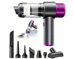 Draadloze handstofzuiger – Autostofzuiger – Handblazer – Mini-huisstofzuiger – Draagbaar – Inclusief 1 filterpatroon – 135W superzuigkracht – USB-interface – 6500PA – Premium grijs + rozerood