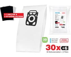 30x Nilfisk Stofzuigerzakken King / Extreme - 3D stofzakken + Filter set - 3x Hygiëne en 3x Motor filters meegeleverd! Premium kwaliteit - Multi lagen - Anti Allergie -Geschikt voor o.a. King, Extreme, Power en Elite Series