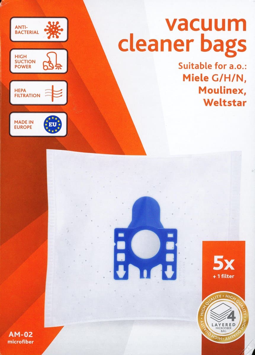 Vacustock stofzuigerzakken voor o.a. Miele G/H/N, Moulinex, Weltstar - doos 5 zakken en 1 filter — afbeelding 1