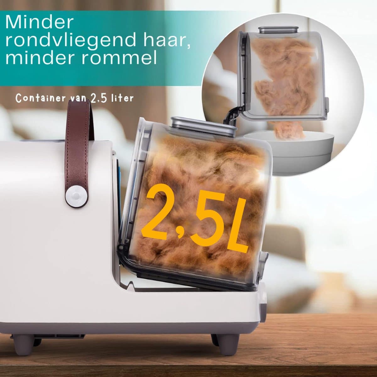 Hondentondeuse Met Stofzuiger En Hondenborstel – Elektrische Huisdierborstel Met 12.000 Pa Zuigkracht En 2-5 L Capaciteit (Witgrijs) — afbeelding 1