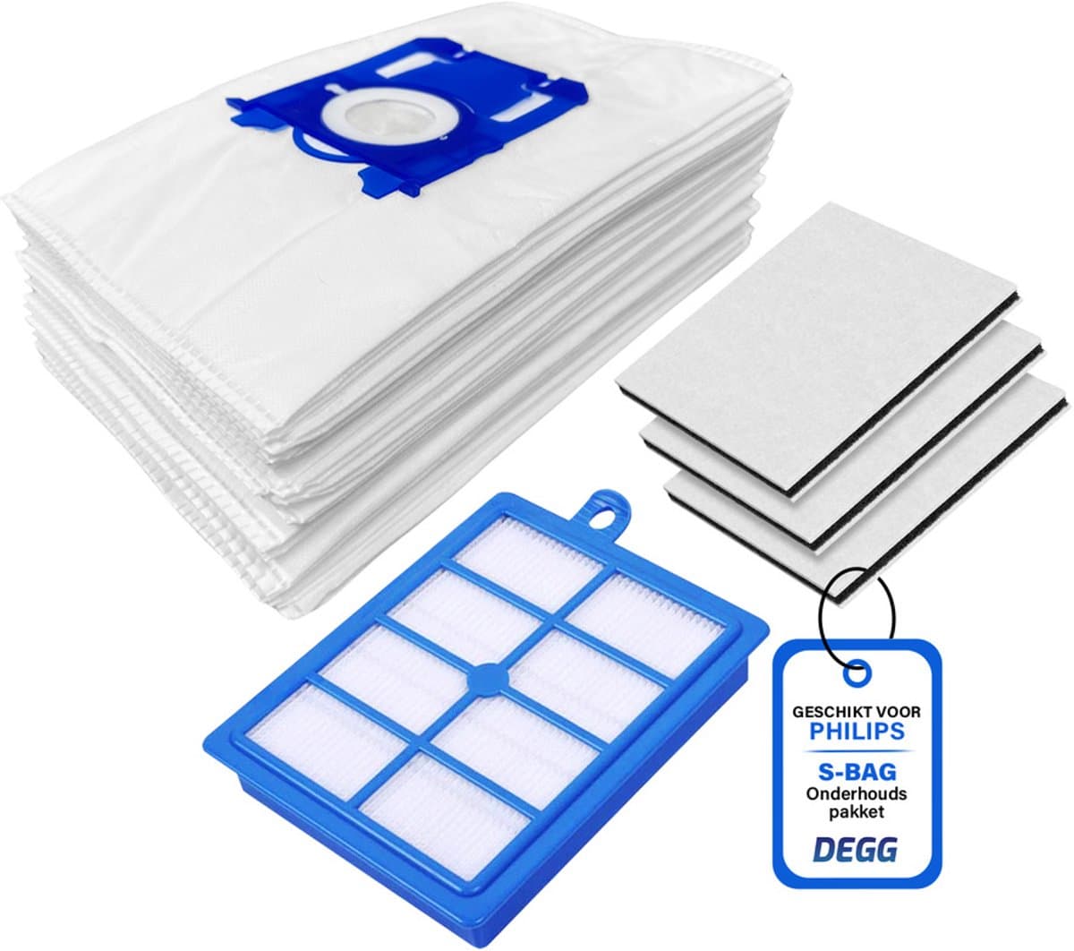 DEGG® - Onderhoudspakket XL - Geschikt voor Philips S-BAG - inclusief 1x H13 hepa filter - 3x Motorfilter - 10x S-BAG stofzuigerzakken - Combideal — afbeelding 1