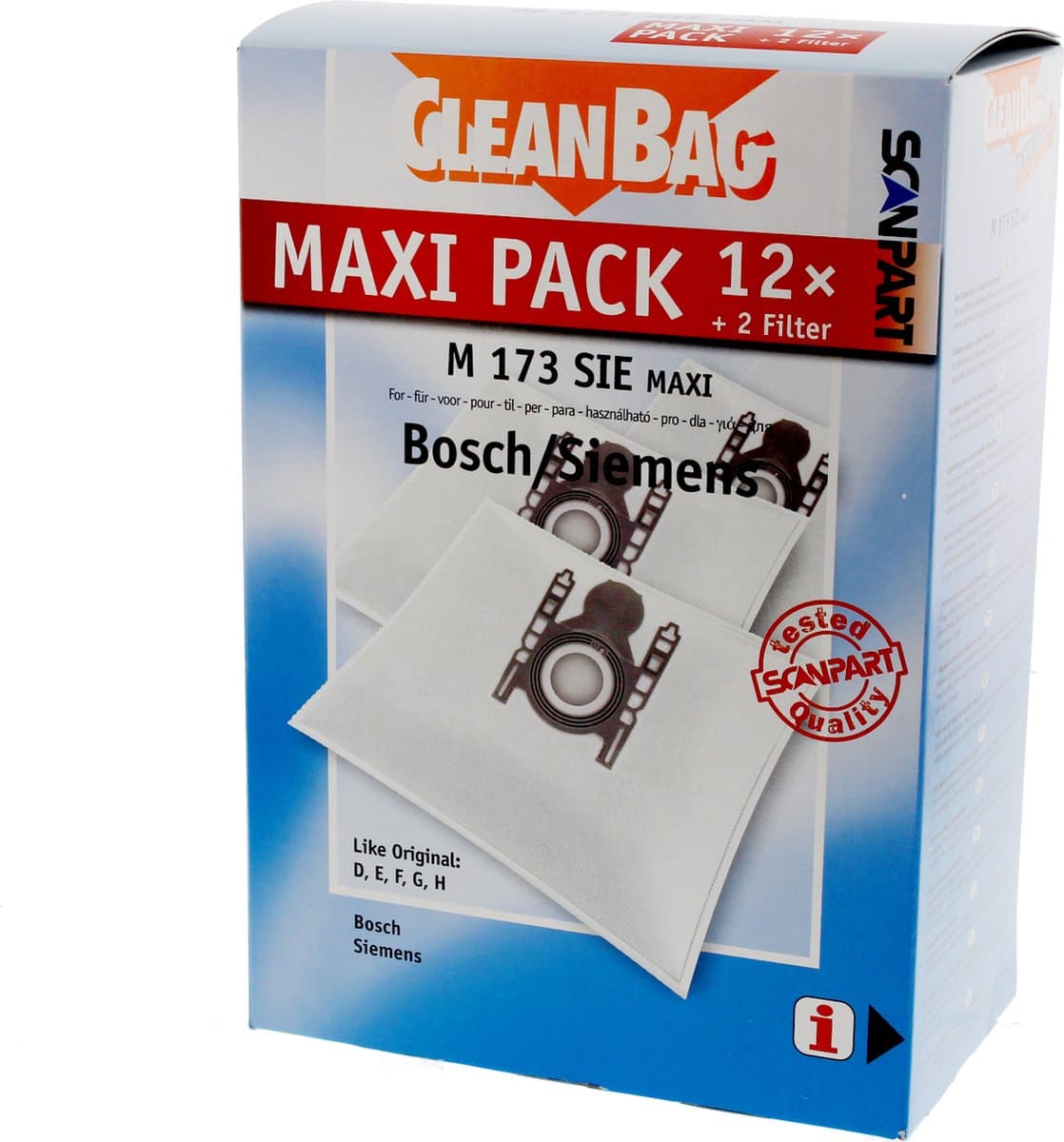 CleanBag stofzuigerzakken 12 stuks - Geschikt voor Bosch Siemens - D E F G H - Inclusief 2 filters - Alternatief - Maxipack - Voordeelpak — afbeelding 1