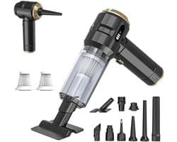 Draadloze Handstofzuiger – 23000Pa Krachtige Mini Kruimelzuiger voor Auto & Huis – Oplaadbaar, Lichtgewicht – Voor Dierenhaar, Tapijt & Trappen (Zwart/Goud