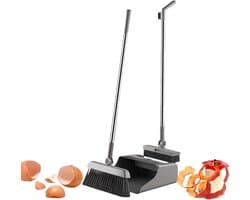 Bezem en Stoffer Set - Veegset Blik - Huis Schoonmaken - Roestvrij Staal - 3 Delig - Grijs