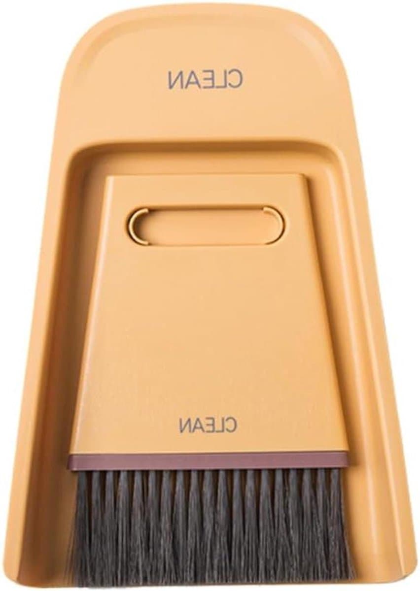Mini Stoffer Bezem - Schoonmaakset Klein - Bureau Opruimen - Voor Moeilijke Hoeken - 19.5X13.8cm - Geel — afbeelding 1