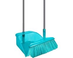 Stoffer en blik - Veegset lange steel - Huishoudelijk schoonmaken - Naadloos op de grond - 80 cm hoogte - Zwart