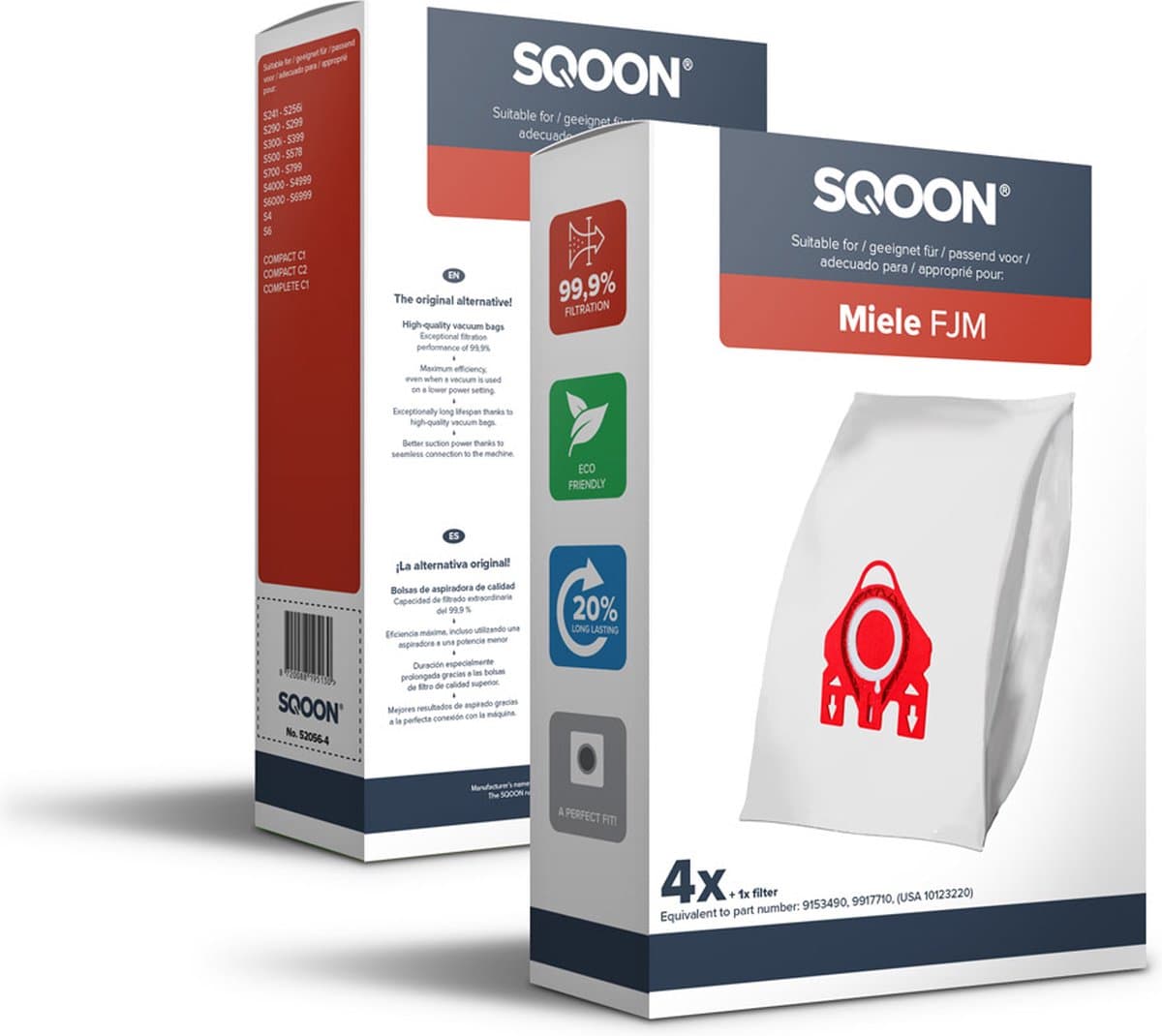 SQOON® (SQ22) Stofzuigerzakken geschikt voor Miele F/J/M - Gelijk aan model: 9917710 - High Filtration - Inclusief uitblaasfilter - 4 stuks — afbeelding 1