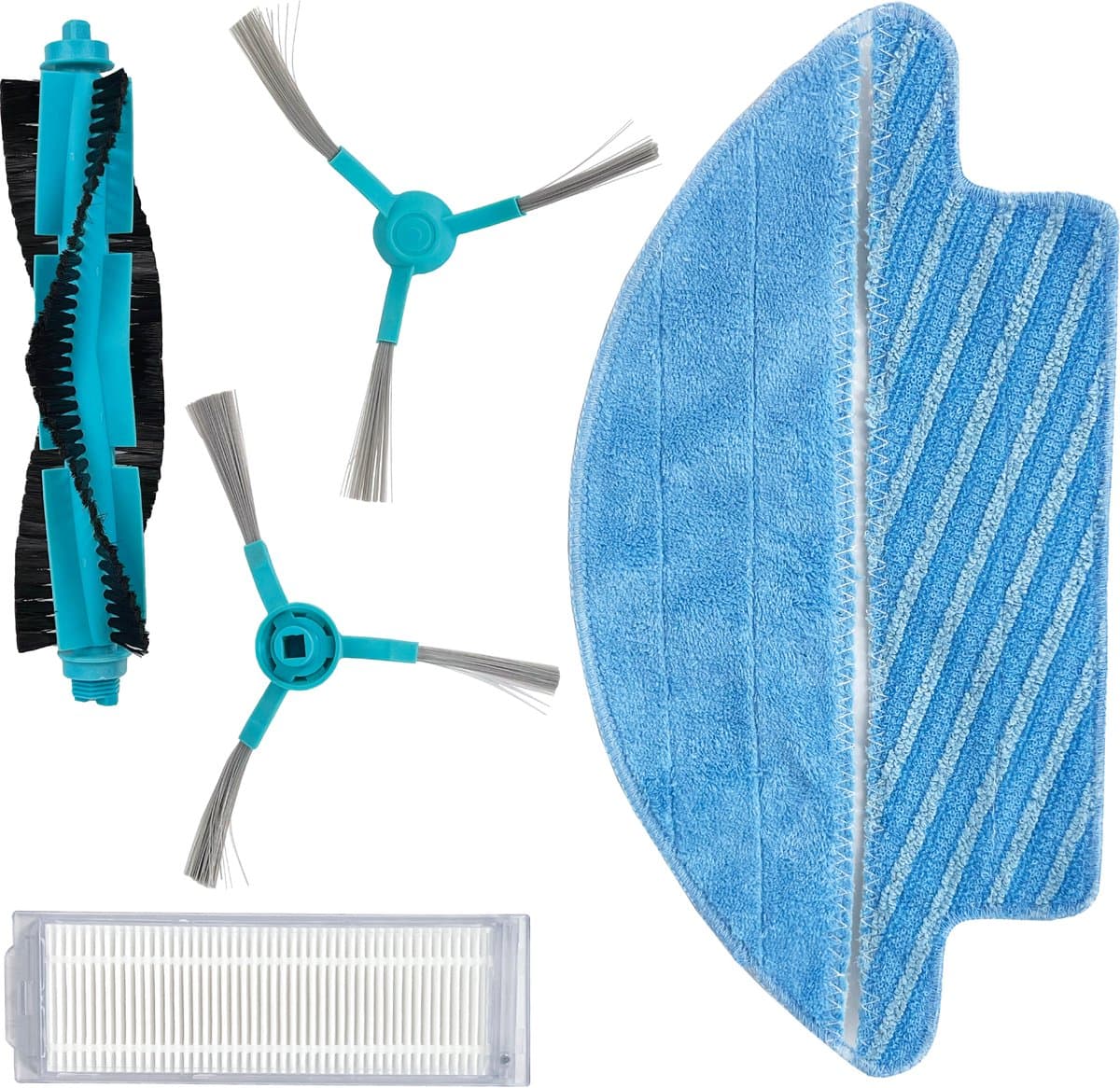 PARTS4® Robotstofzuiger vervangingsset geschikt voor Cecotec Conga 3290 t/m 3790 series | 5-delige set met middenborstel, zijborstel (2 x), lamellen filter, mop doek — afbeelding 1